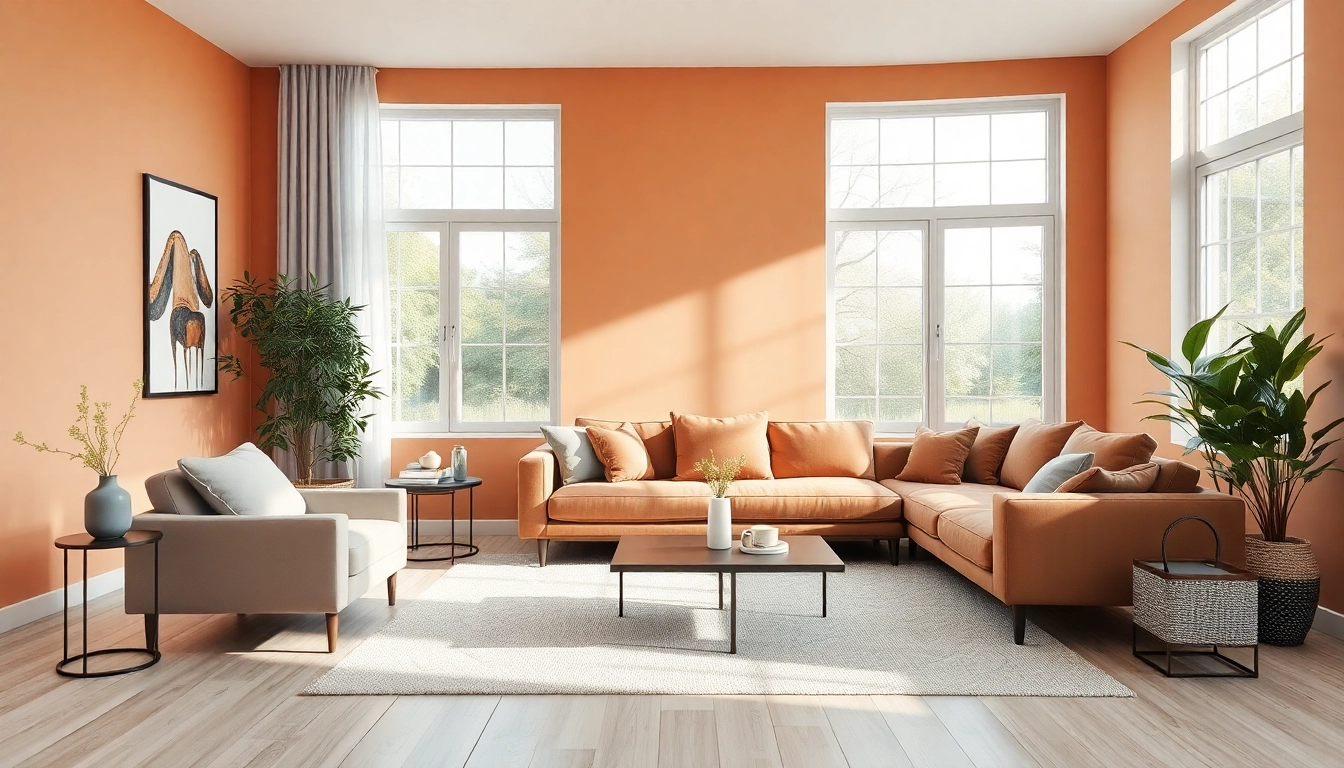 Moderne Raumgestaltung in einem einladenden Wohnzimmer mit warmen Farbtönen.
