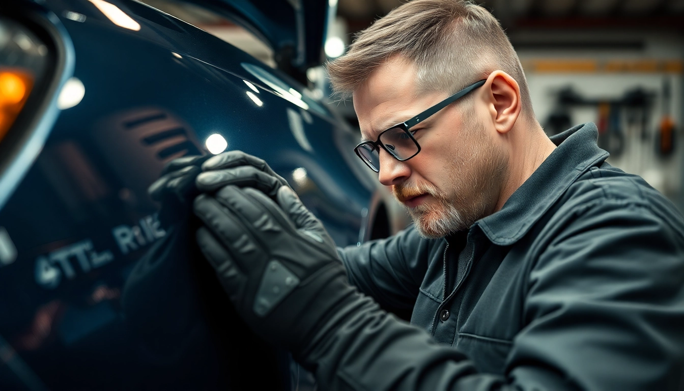 Hagelschaden Reparatur München: Mechaniker repariert ein beschädigtes Auto professionell.