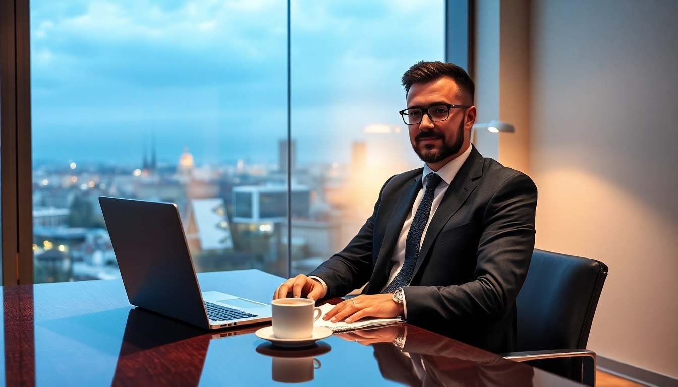 Headhunter Saarbrücken, professioneller Berater in modernem Büro mit Stadtblick.
