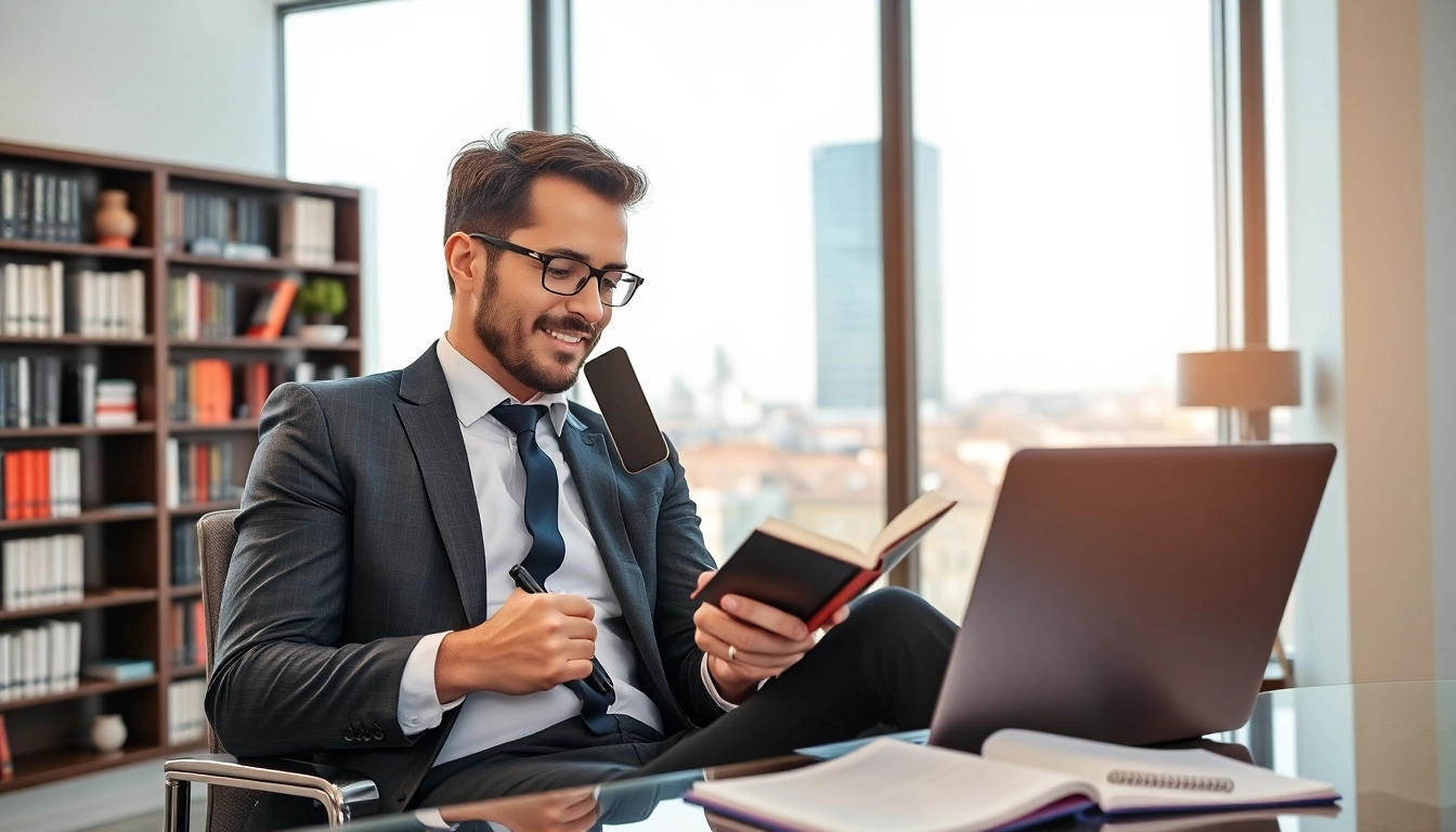 Headhunter Kassel bei der Arbeit in modernem Büro, während er potenzielle Kandidaten anspricht.