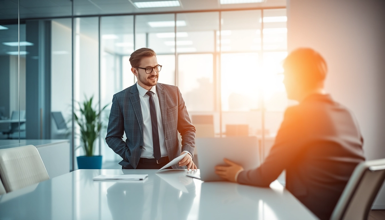 Professioneller Headhunter Bochum im Gespräch mit einem Klienten in einem modernen Büro.