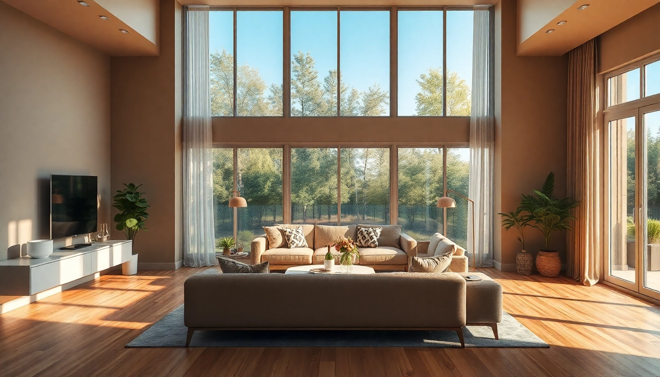 Inspiration für Raumgestaltung: modernes Wohnzimmer mit warmem Licht und harmonischer Farbpalette