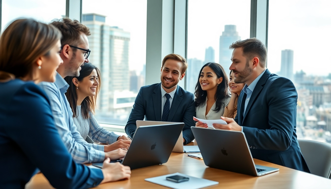 Professionals collaborating in a modern Berlin office, symbolizing Headhunter Berlin's expertise in recruitment.