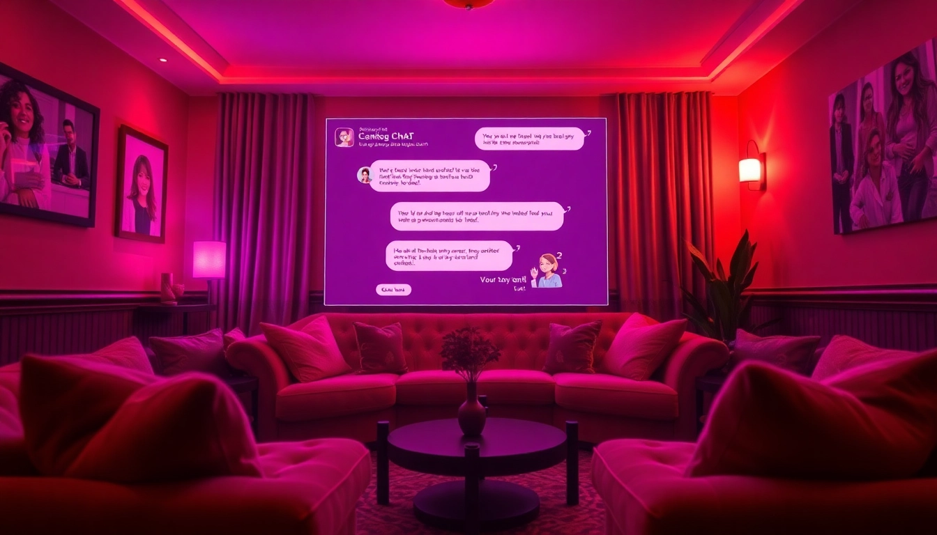 Engaging sex chat platform with warm ambiance and inviting decor, showcasing playful communication.