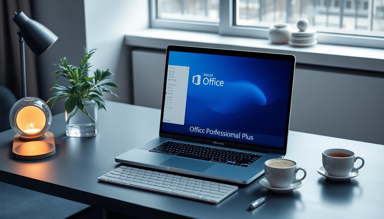 Microsoft Office 2024 Mac Professional Plus kaufen mit sofortiger Aktivierung auf einem eleganten MacBook in einem modernen Büro.