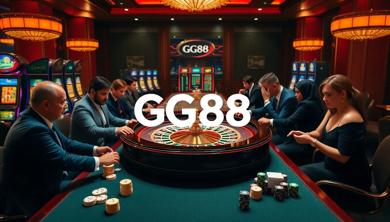 Experience the excitement at GG88's luxurious casino with vibrant roulette and eager players.