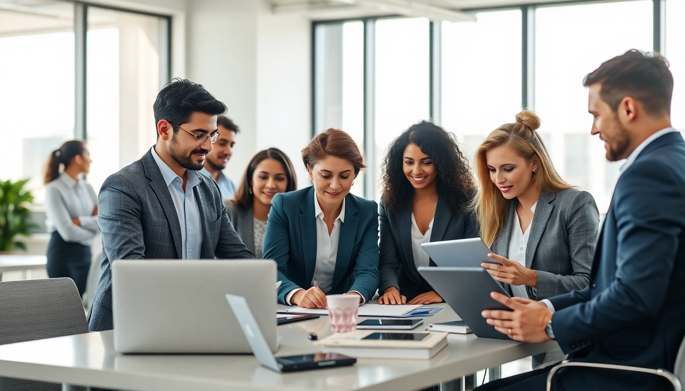 Headhunter IT in einem professionellen Büro mit IT-Profis bei der Zusammenarbeit.