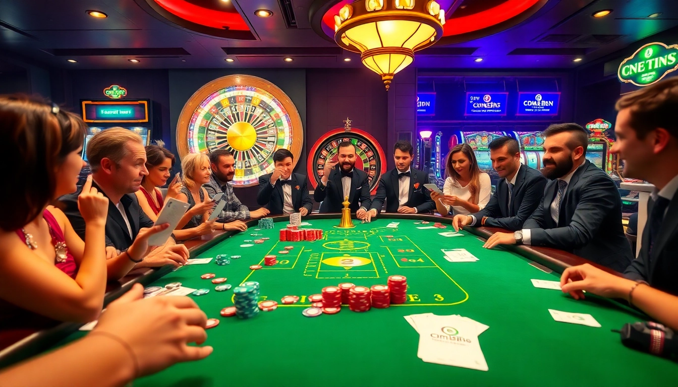 Exciting poker action at the cm88.men-themed gambling table, filled with colorful chips and cards.